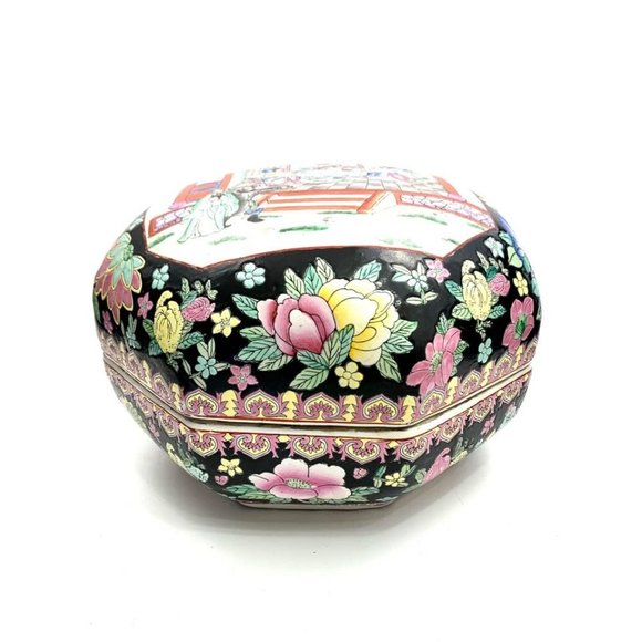 Lidded Large Container Bowl Vintage Oriental Style with Classic & Floral Design - Picture 4 of 8